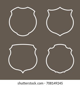 Protect guard shield plain line concept. Outline shield badge. Safety icon set. Privacy banner kit. Security label. Flat style protect sticker symbol shape. Safeguard simple sign. linear pictogram