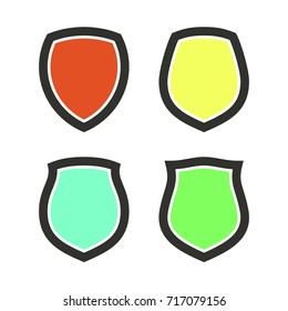 Protect guard shield plain line concept. Outline shield badge. Safety icon set. Privacy banner kit. Security label. Flat style protect sticker symbol shape. Safeguard simple sign. linear pictogram