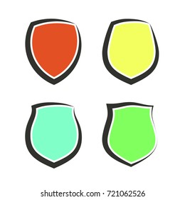 Protect guard shield plain line concept. Outline shield badge. Safety icon set. Privacy banner kit. Security label. Flat style protect sticker symbol shape. Safeguard simple sign. linear pictogram