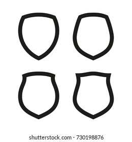 Protect guard shield plain line concept. Outline shield badge. Safety icon set. Privacy banner kit. Security label. Flat style protect sticker symbol shape. Safeguard simple sign. linear pictogram