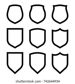 Protect guard shield plain line concept. Outline shield badge. Safety icon set. Privacy banner kit. Security label. Flat style protect sticker symbol shape. Safeguard simple sign linear pictogram