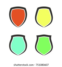 Protect guard shield plain line concept. Outline shield badge. Safety icon set. Privacy banner kit. Security label. Flat style protect sticker symbol shape. Safeguard simple sign. linear pictogram