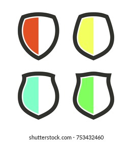 Protect guard shield plain line concept. Outline shield badge. Safety icon set. Privacy banner kit. Security label. Flat style protect sticker symbol shape. Safeguard simple sign. linear pictogram