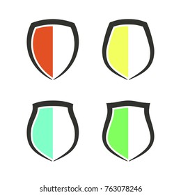 Protect guard shield plain line concept. Outline shield badge. Safety icon set. Privacy banner kit. Security label. Flat style protect sticker symbol shape. Safeguard simple sign. linear pictogram