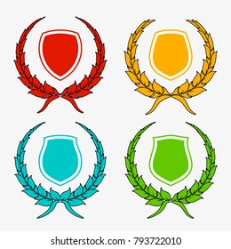 Protect guard shield plain line concept. Outline shield badge. Safety icon set. Privacy banner kit. Security label. Flat style protect sticker symbol shape. Safeguard simple sign linear pictogram