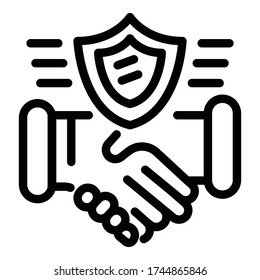 Icono de protección del apretón de manos. Esquema proteger icono del vector del apretón de manos para el diseño web aislado en fondo blanco