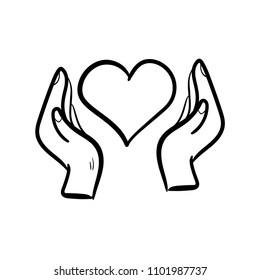 protect heart doodle icon outline