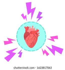 Protect heart. Protective sphere around human heart. Protection you heart from attack, stress, diseases, cancer and negative effects. Medical vector illustration, flat design element isolated on white