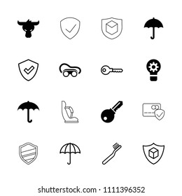 Protect icon. collection of 16 protect filled and outline icons such as welding glasses, umbrella, toothbrush, key, shield. editable protect icons for web and mobile.