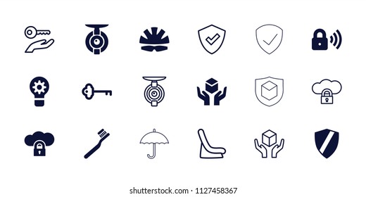 Protect icon. collection of 18 protect filled and outline icons such as toothbrush, cloud protection, security lock, helmet, key. editable protect icons for web and mobile.