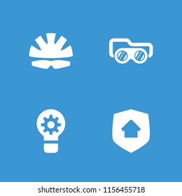 Protect icon. collection of 4 protect filled icons such as home security, helmet, welding glasses. editable protect icons for web and mobile.