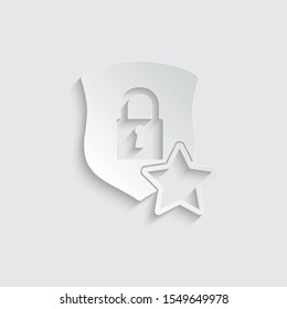  protect icon. secure. Shield with lock and star icon sign vector paper icon