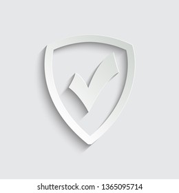 protect icon. secure . Shield  icon, paper icon  with shadow 