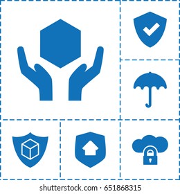 Protect icon. set of 6 protect filled icons such as umbrella, handle with care, home security, shield