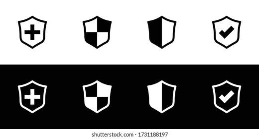 Protect icon set. Flat design icon collection isolated on black and white background.