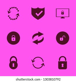 protect icon set with lock, shield check and open lock vector illustration