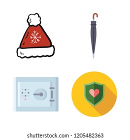 protect icon set. vector set about shield, safe deposit, winter hat and umbrella icons set.