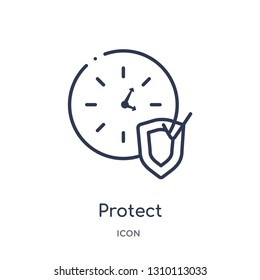 protect icon from time management outline collection. Thin line protect icon isolated on white background.