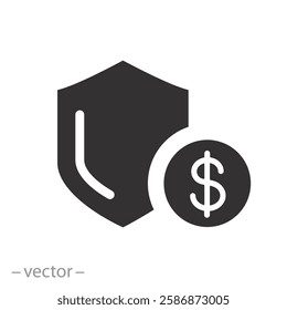 protect icon vector, guarantee financial protect icon vector, money with shield, flat symbol on white background