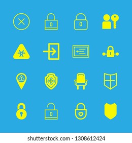 protect icons set with seat, warning sign pin and padlock vector set