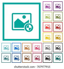 Protect image flat color icons with quadrant frames on white background