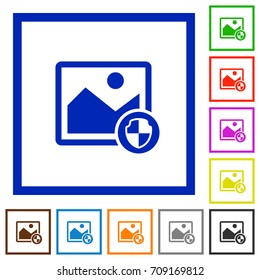 Protect image flat color icons in square frames on white background