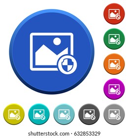 Protect image round color beveled buttons with smooth surfaces and flat white icons