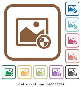 Protect image simple icons in color rounded square frames on white background