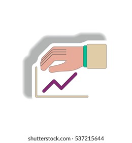 protect increasing line graph Vector illustration in paper sticker style of progress statistics and hand