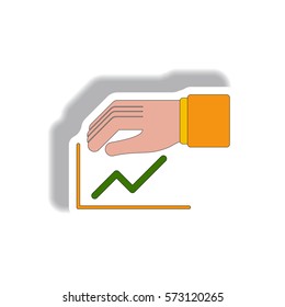 protect increasing line graph Vector illustration in paper sticker style of progress statistics and hand