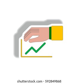 protect increasing line graph Vector illustration in paper sticker style of progress statistics and hand