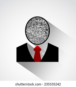 Protect individual identity icon concept.Person silhouette with fingerprint head and long shadow.