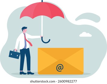 Protect information or business secrets. business team holding shield to protect letter vector

