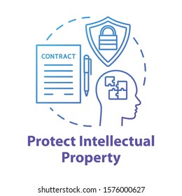 Protect Intellectual Property Concept Icon. Copyright Legislation. Trade Secret Safety. Intellectual Cooperation Agreement Idea Thin Line Illustration. Vector Isolated Outline Drawing