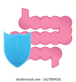 Protect Intestine Concept Icon and Label. Health Research Symbol, Icon and Badge. Cartoon Vector illustration.