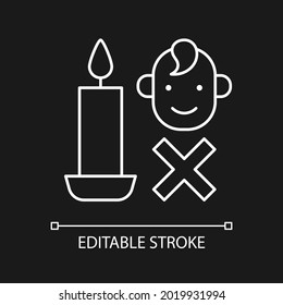 Protect kid from candles white linear manual label icon for dark theme. Thin line customizable illustration for product use instructions. Isolated vector contour symbol for night mode. Editable stroke