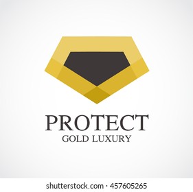 Protect of luxury pentagon abstract vector and logo design or template gold shield business icon of company identity symbol concept