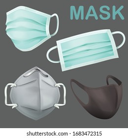 Protect medical, Safety breathing, Industrial safety N95 face masks clip art. Isolated on white background. Vector illustration. Perfect for sticker, element, social media, etc.