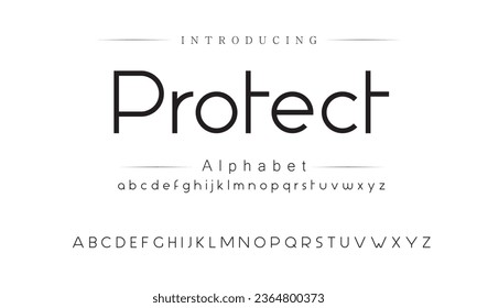 Protect Modern abstract digital alphabet font. Minimal technology typography, Creative urban sport fashion futuristic font and with numbers. vector illustration