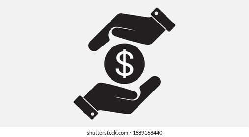 Protect money vector icon. Dollar in a hands. Filled vector icon. Protection money  icon. Hands protecting money