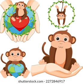 Protect the monkey icon illustration