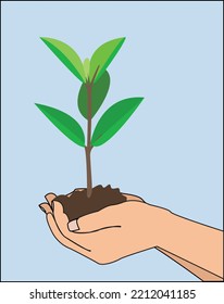 Protect Mother Earth. Plant On The Hand. Adorable Vector Illustration. Can Be Use For Posters , Cards , Symbol 