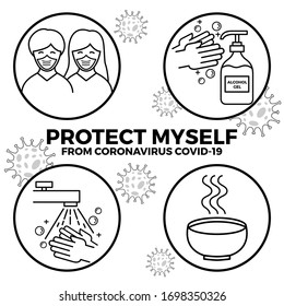 Protect Myself From Coronavirus Covid19 Icons Cartoon Symbols Graphic Vector