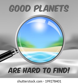 Protect Nature quote with a tropical beach through magnifying glass background vector illustration