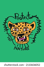 protect nature,t-shirt design fashion vector jaguar illustration