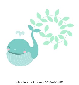 Protect ocean concept. During its lifetime, one whale consumes an average of 33 tonnes of CO2.Whale and plants. Vector. Word Whale Day, World Ocean Day, Earth Day.
