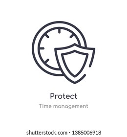 protect outline icon. isolated line vector illustration from time management collection. editable thin stroke protect icon on white background