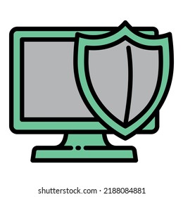 Proteger el vector de contorno de icono de pc. Ciberred informática. Riesgo de delito