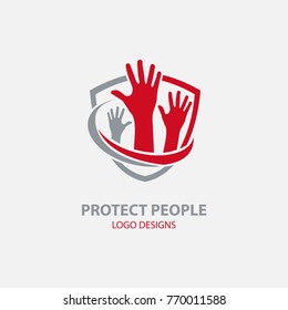 Protect People Logo. Hand With Shield Logo. Hand Logo Vector Eps10