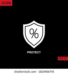 protect percentage vector icon on black background. Illustration flat glyph icon for graphic, print media interfaces and web design